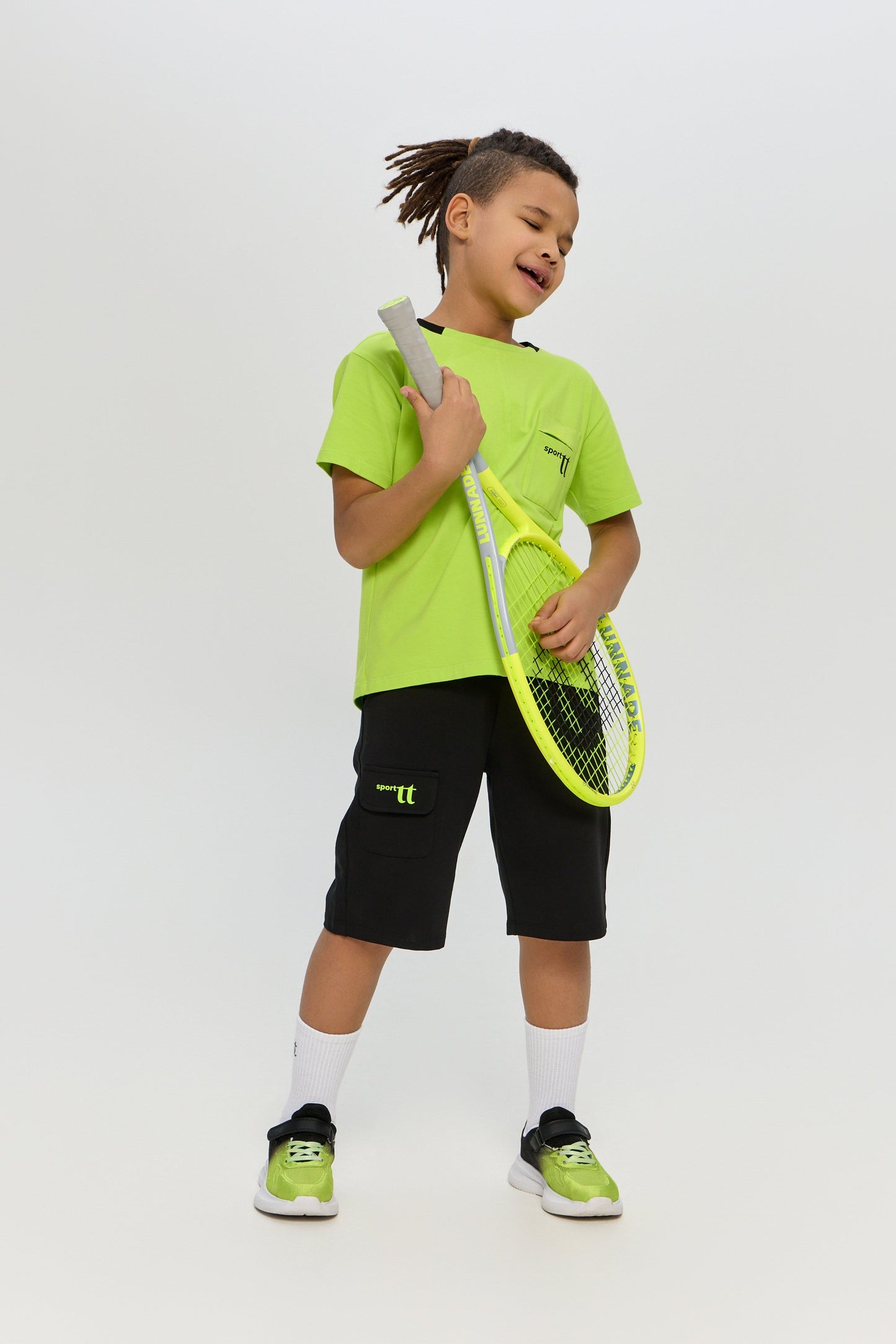 Sports Set Neon Green T-Shirt and Matching Black Shorts
