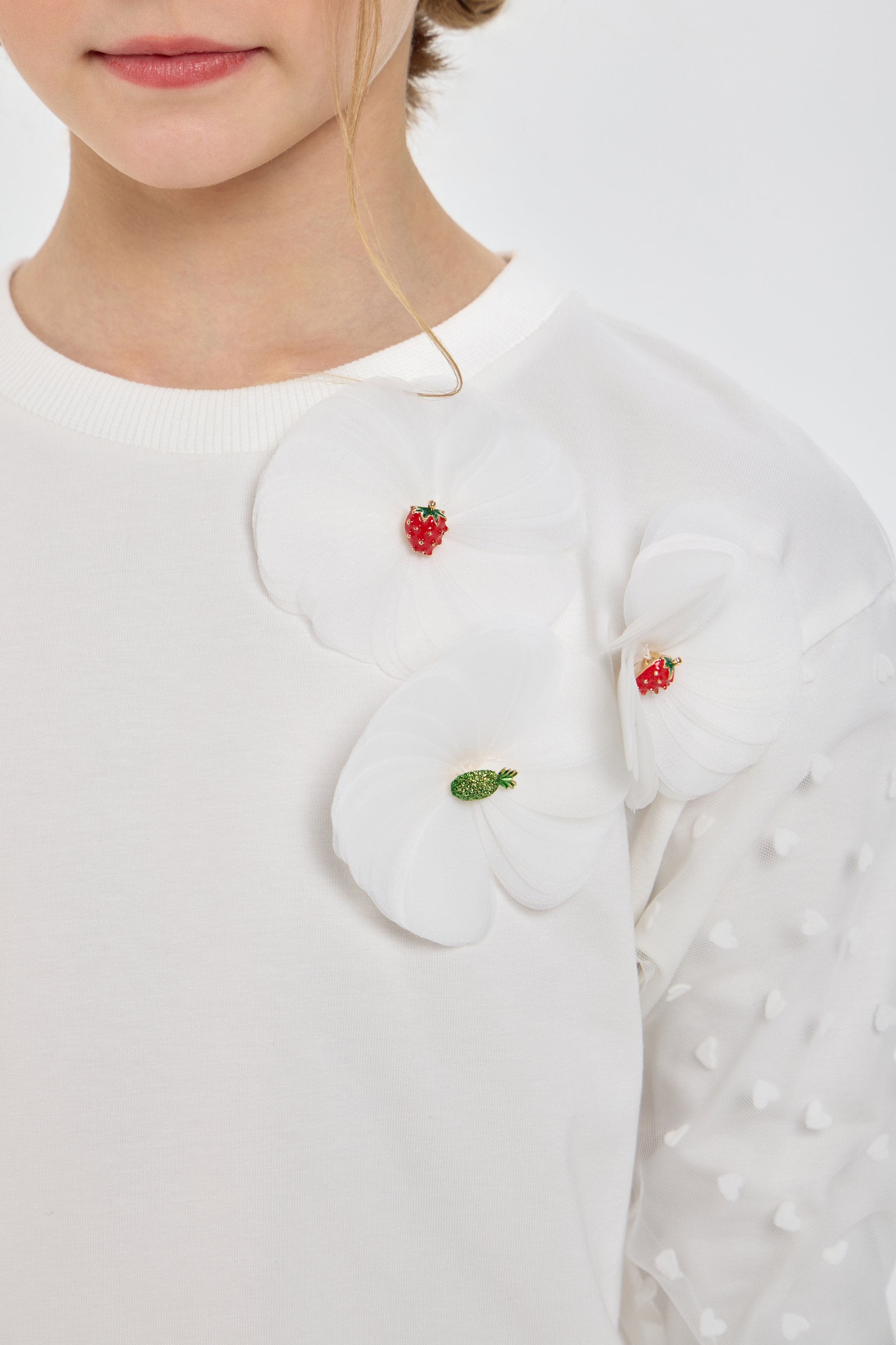 Decorated Blouse with 3D Flowers and Fruits