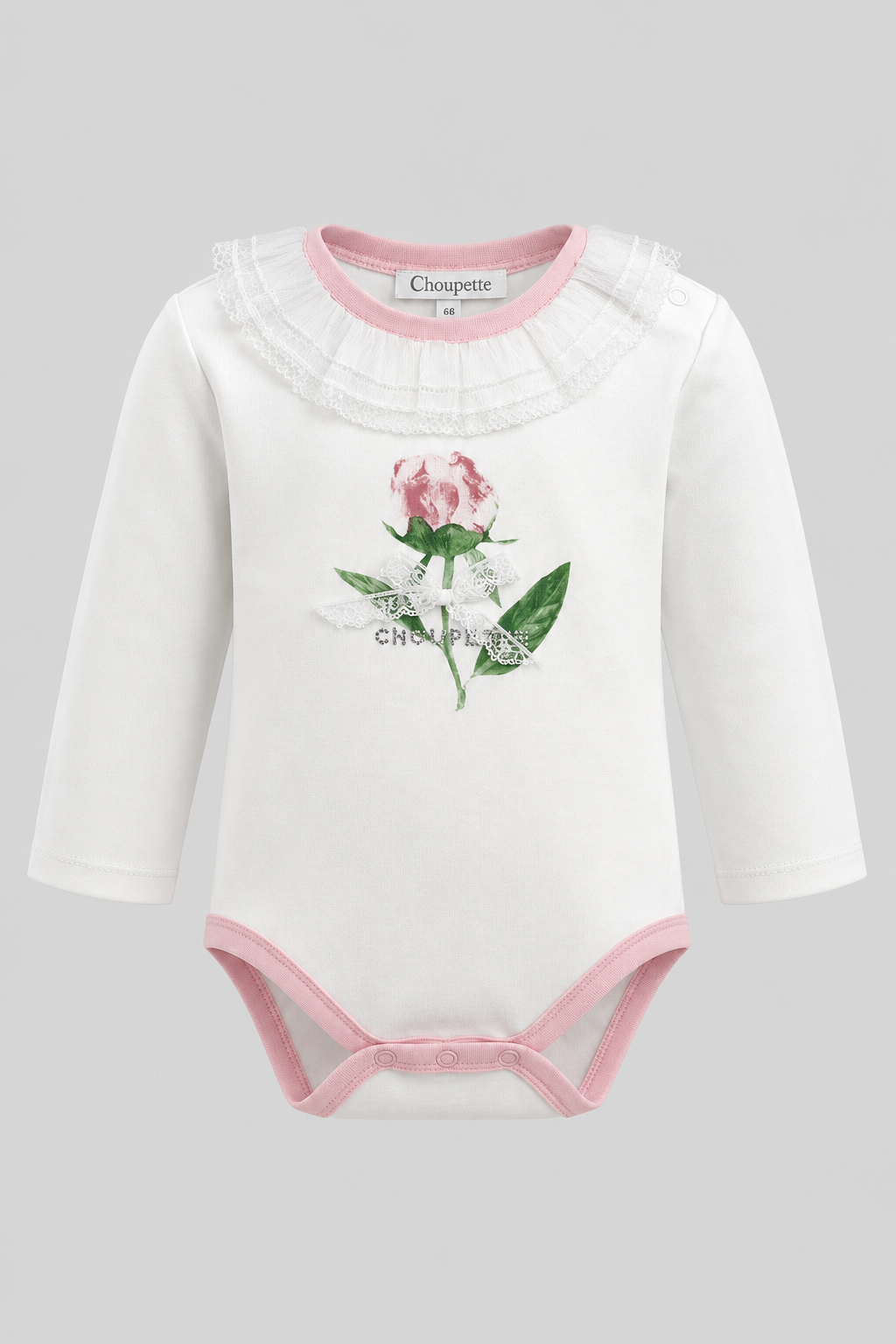 Rose Bodysuit with lace collar for baby girl