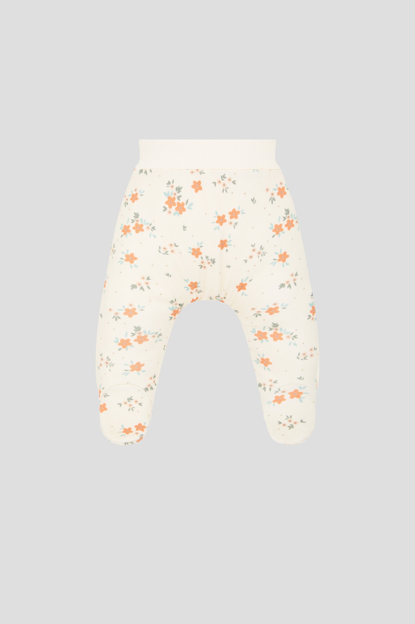 AOP bodysuit; footed pants; bonnet