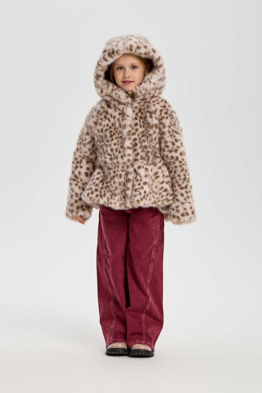 Leopard Coat (faux fur) with Hood for girl