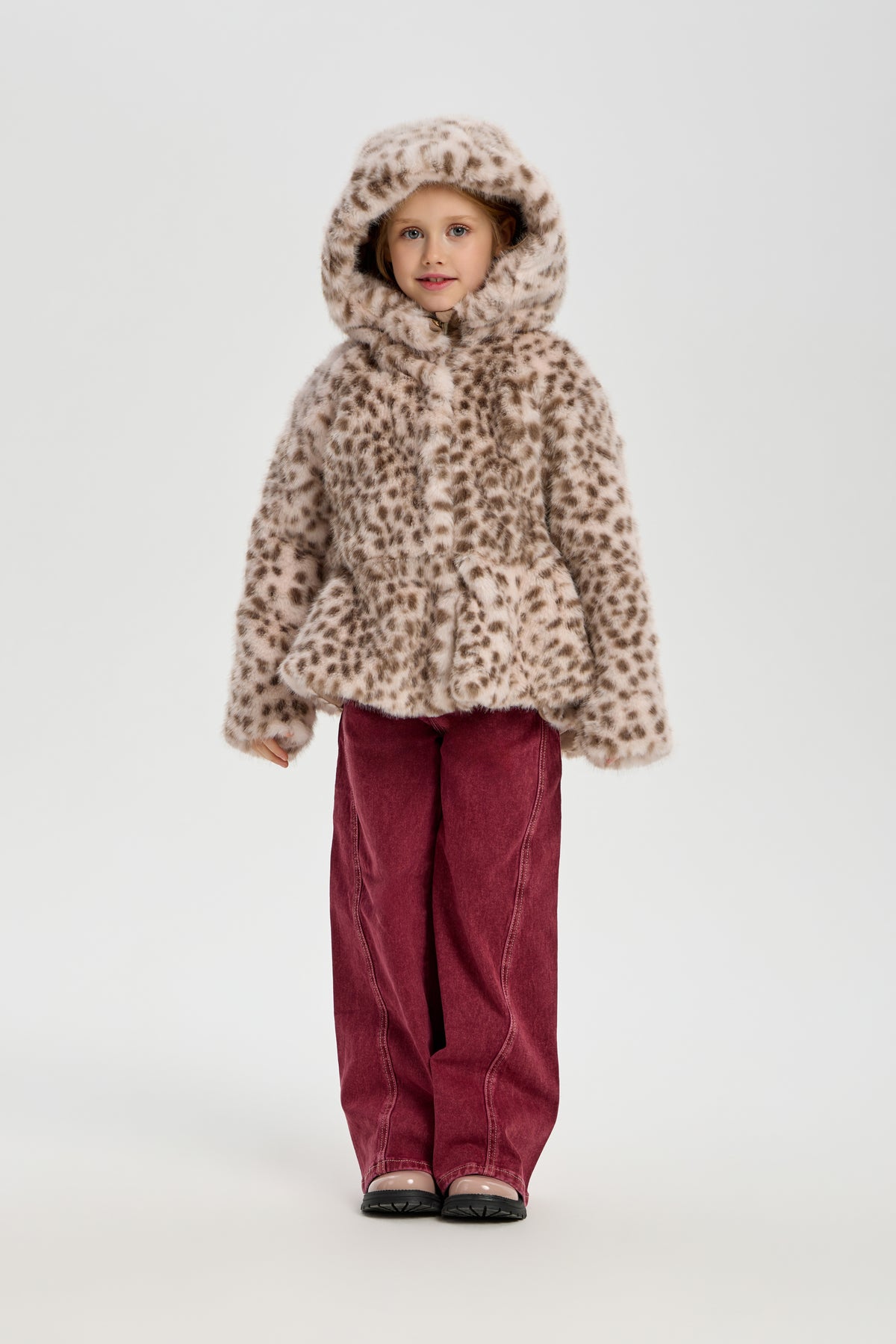 Leopard Coat (faux fur) with Hood for girl