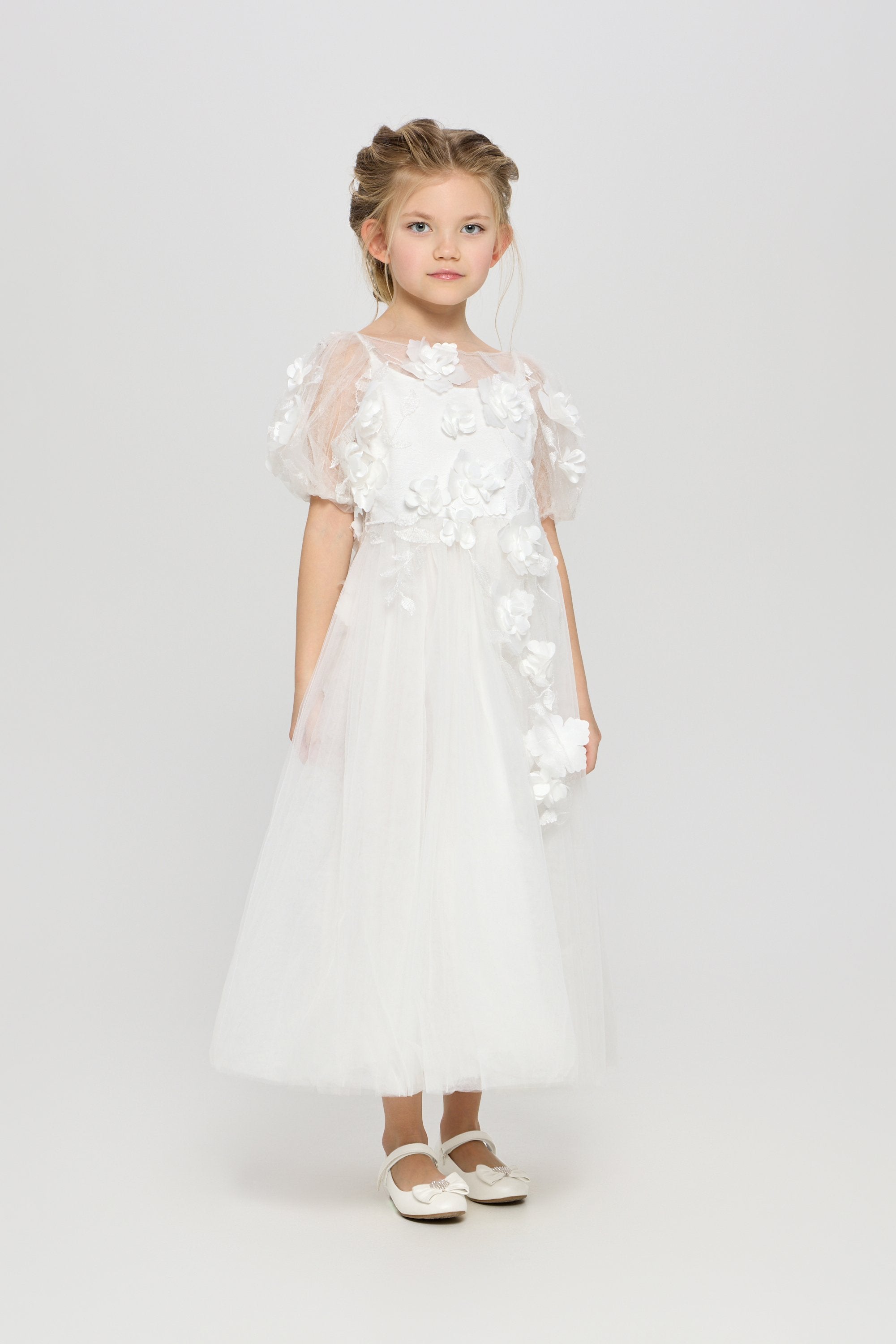 3D flowers dress, white