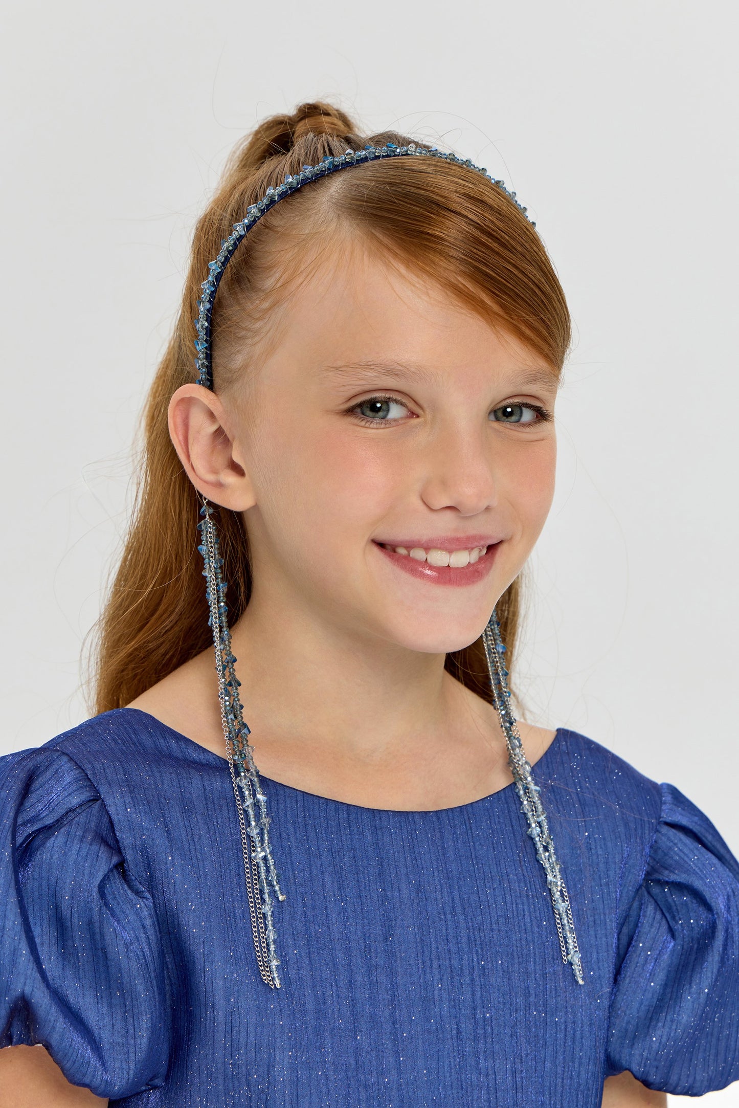 Elegant Blue Headband with Removable Chains