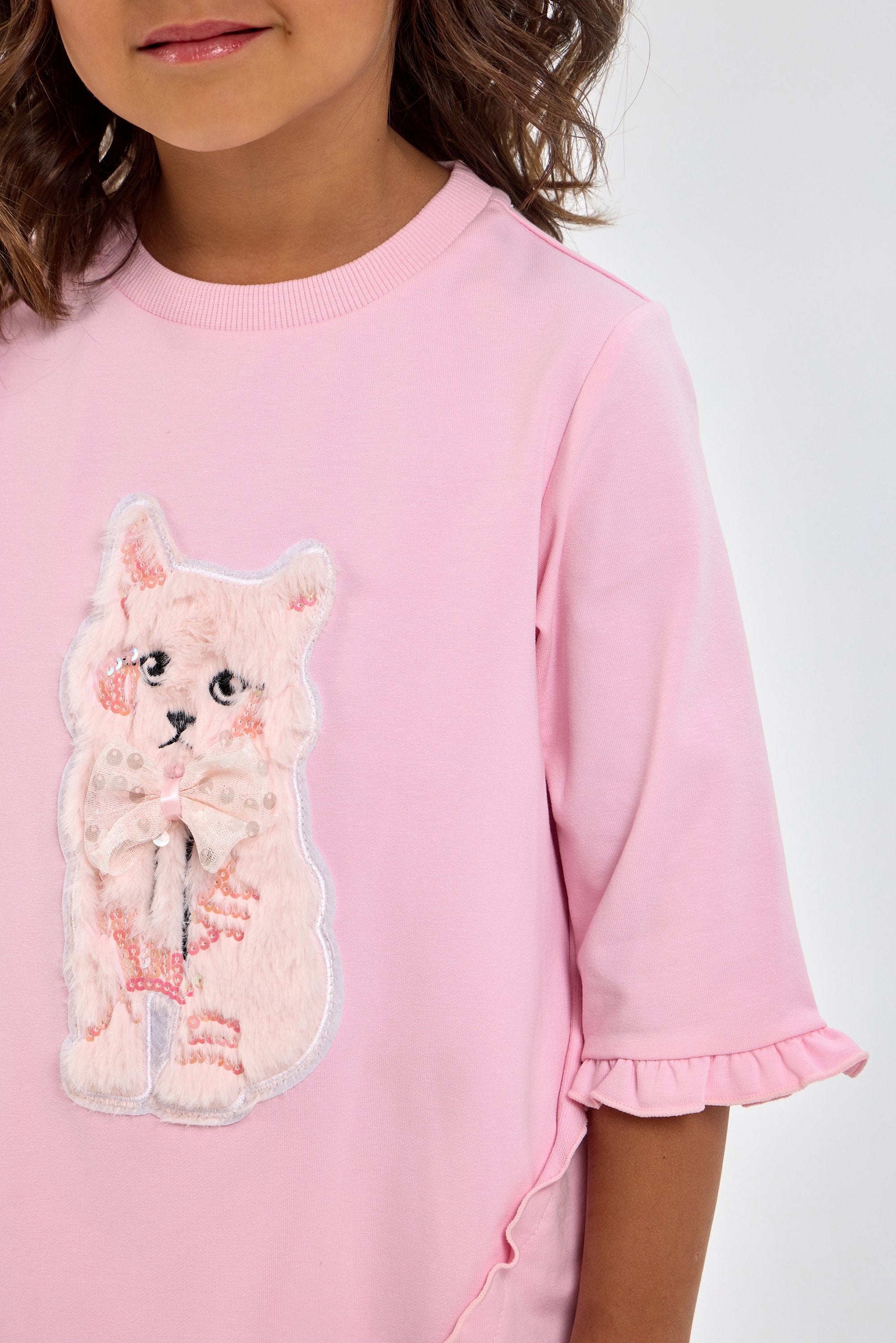 Charming Catty Applique Dress
