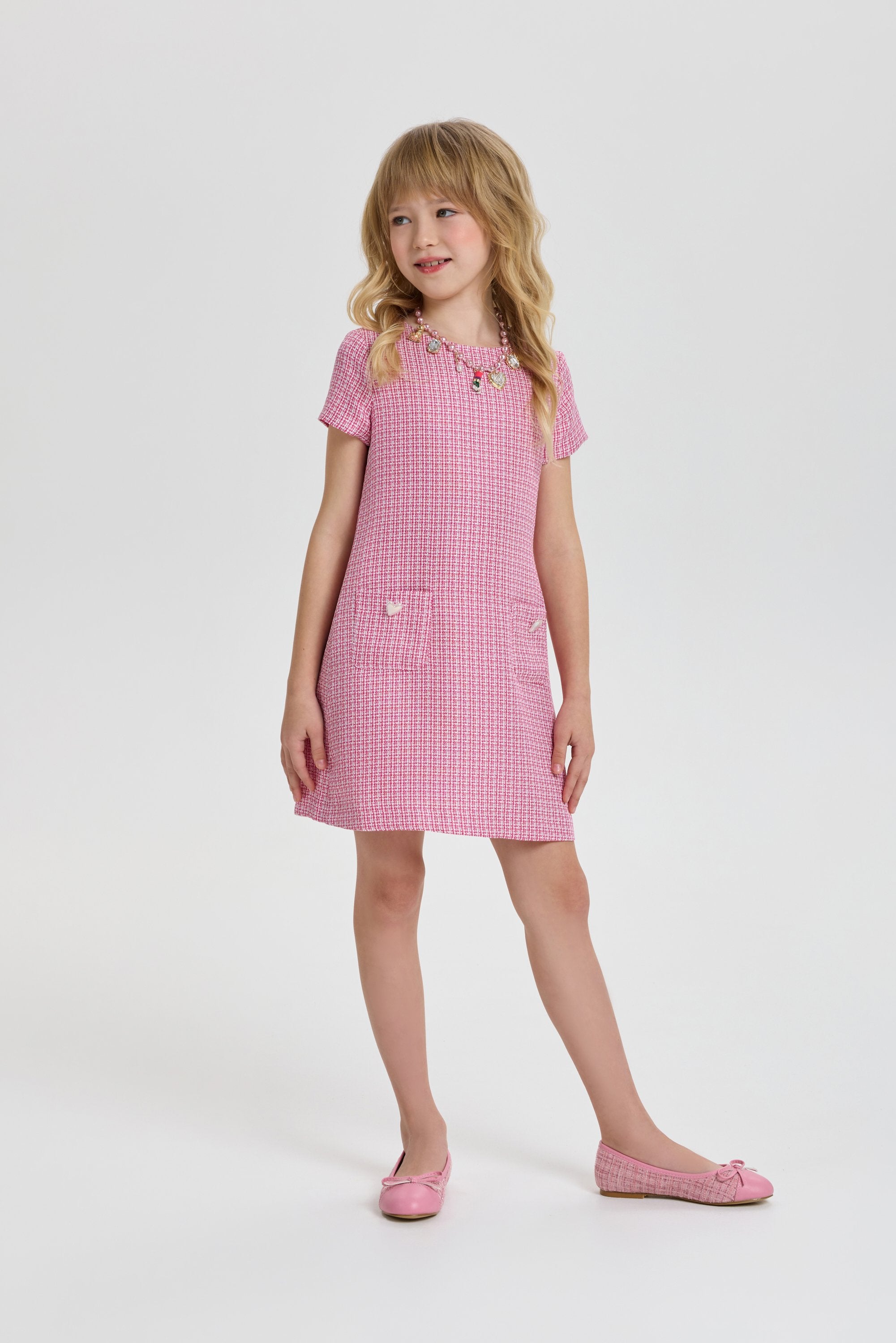 Stylish Tweed Dress with Beautiful Necklace