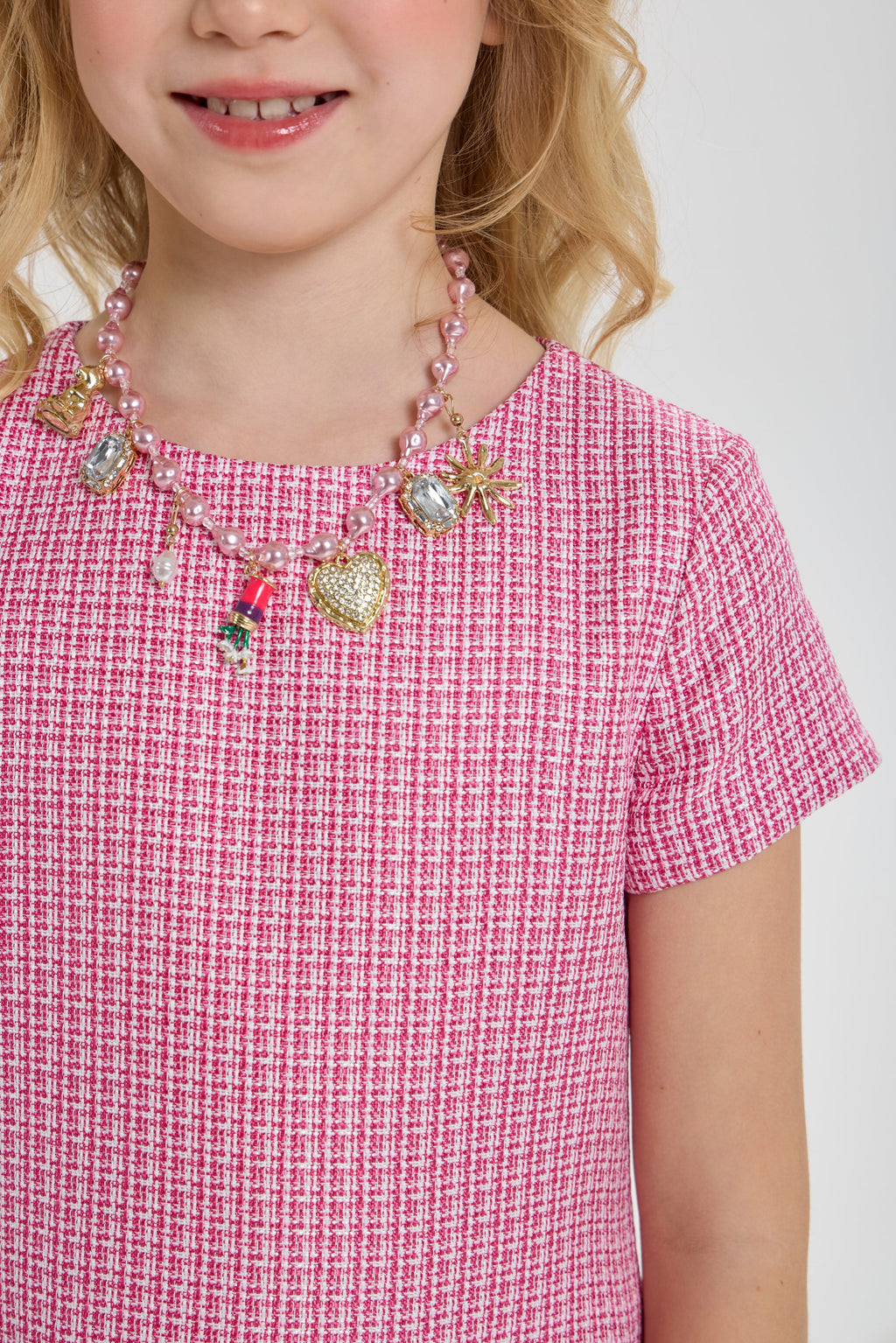 Stylish Tweed Dress with Beautiful Necklace