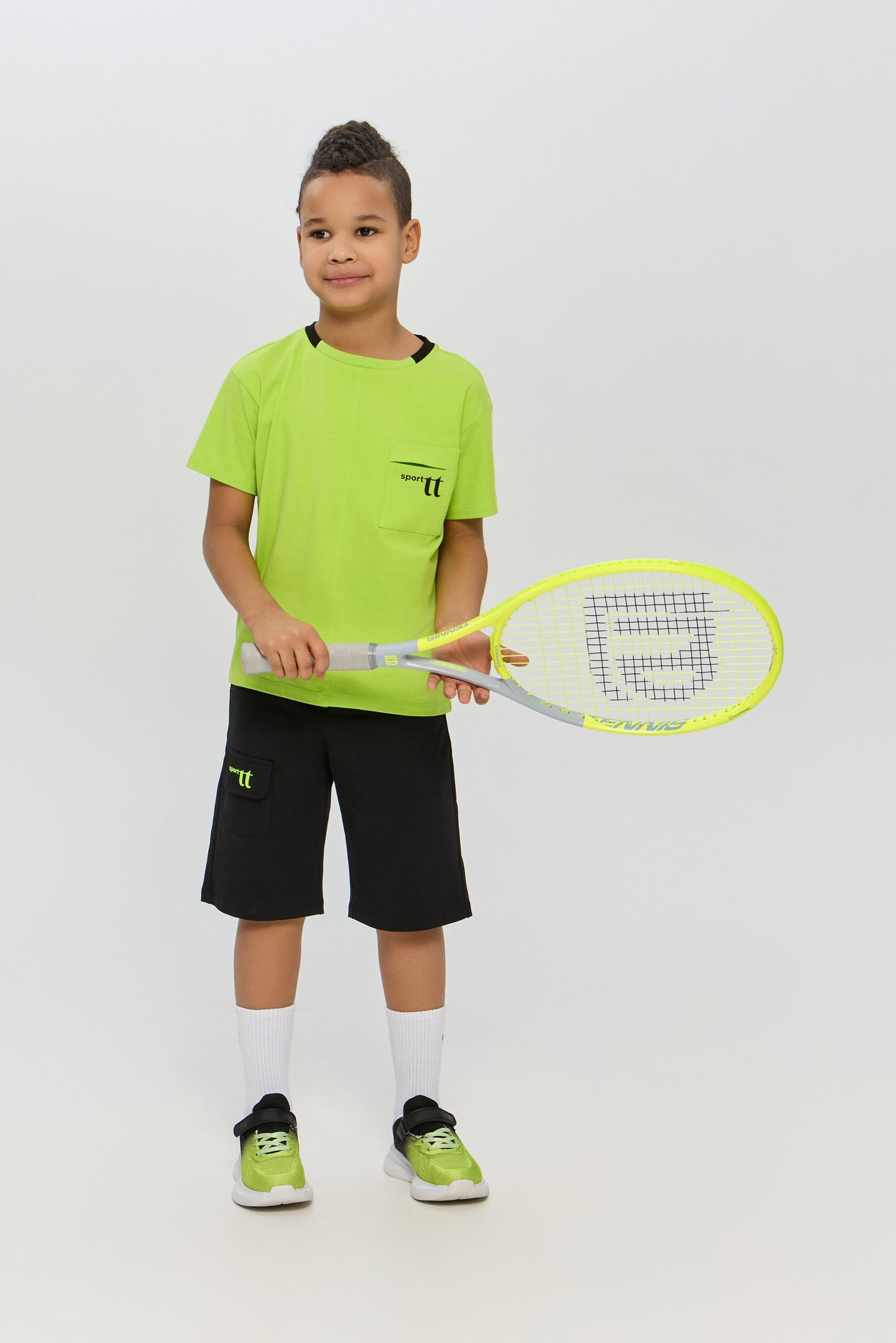 Sports Set Neon Green T-Shirt and Matching Black Shorts