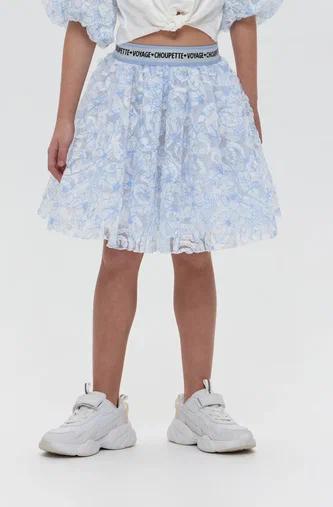 Beautiful Flouncy Flower Skirt, white and blue