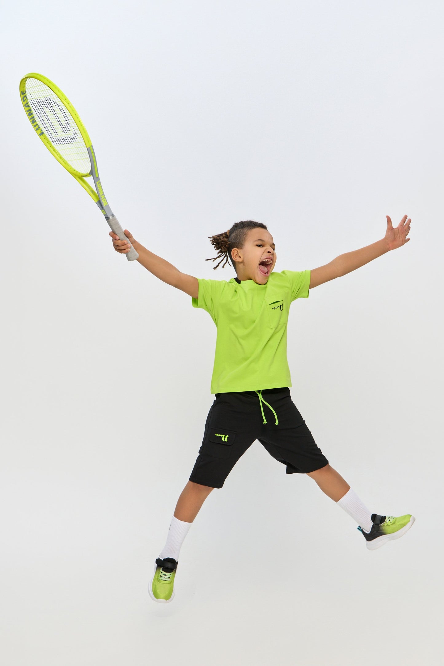 Sports Set Neon Green T-Shirt and Matching Black Shorts