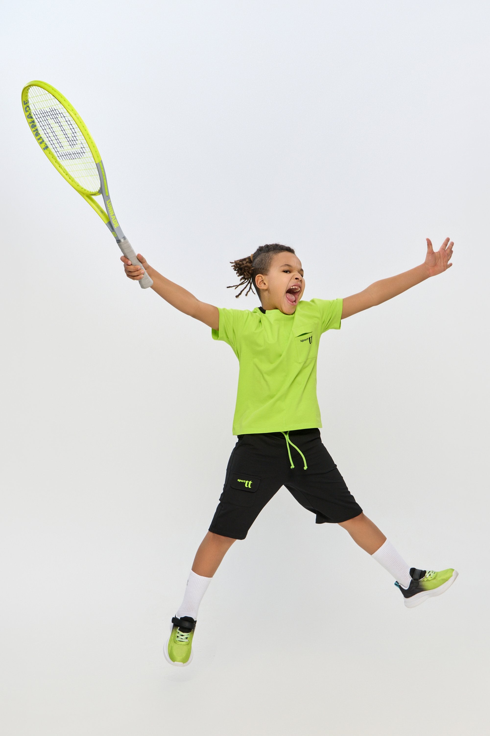 Sports Set Neon Green T-Shirt and Matching Black Shorts