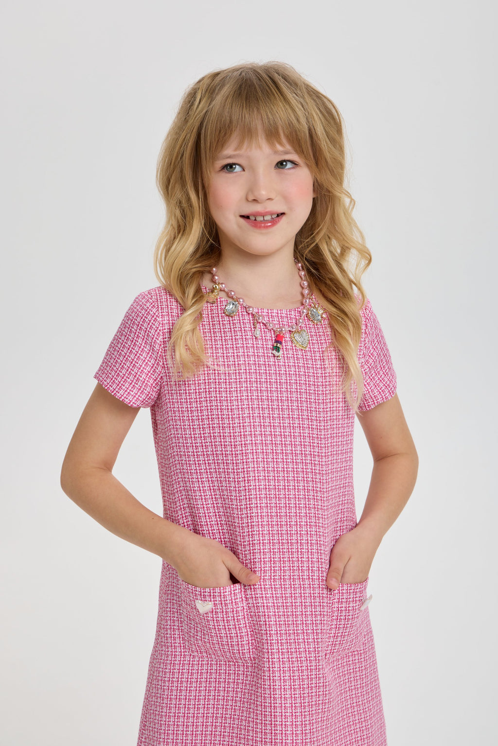 Stylish Tweed Dress with Beautiful Necklace