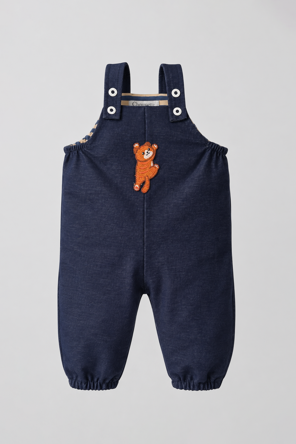 Denim Knitted Dungaree with embroidered cat for baby boy
