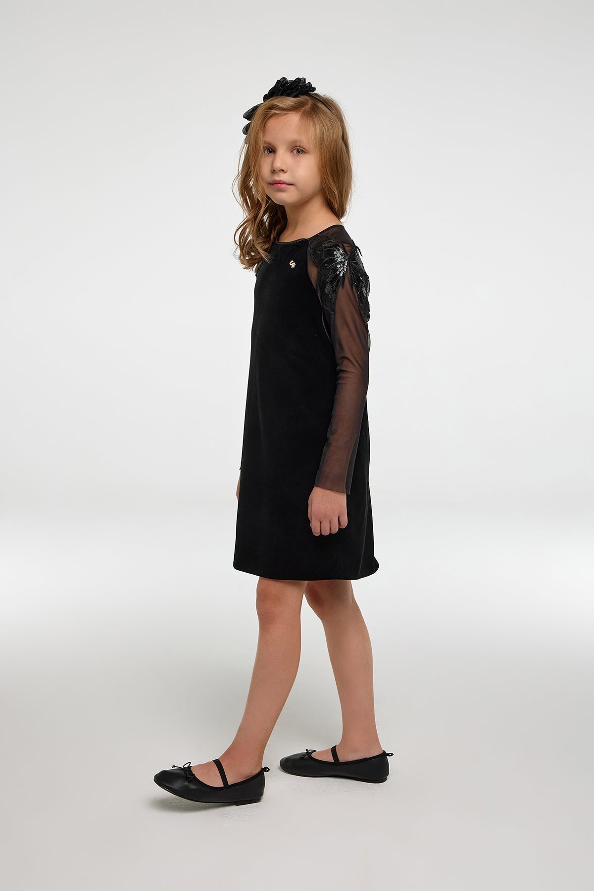 Velour Dress full sleeves with butterfly decoration for girl