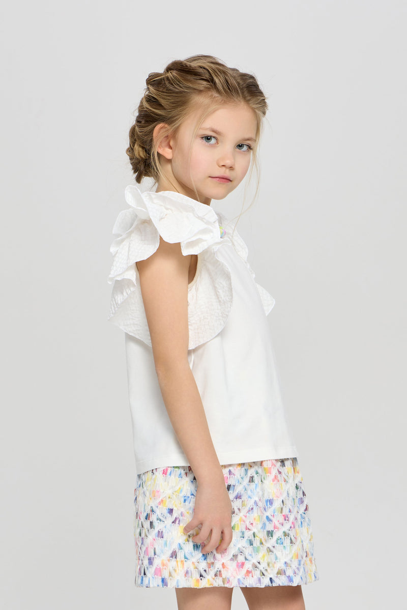 Wing Sleeves Top with Decor, white