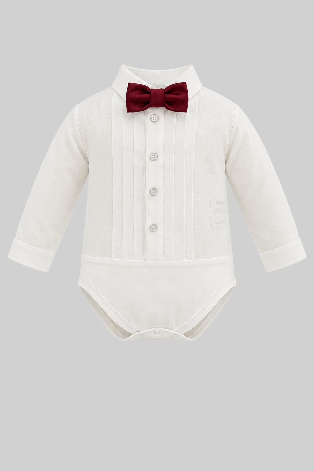 Smart bodysuit with maroon bow-tie for baby boy