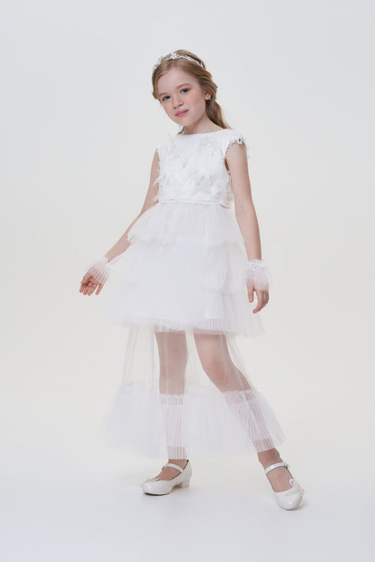 Pleated Frills Decorated Dress with Petticoat