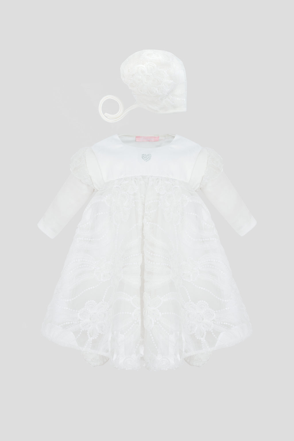 Lace Decorated Skirt Smart Set (Overall-Dress, Bonnet)