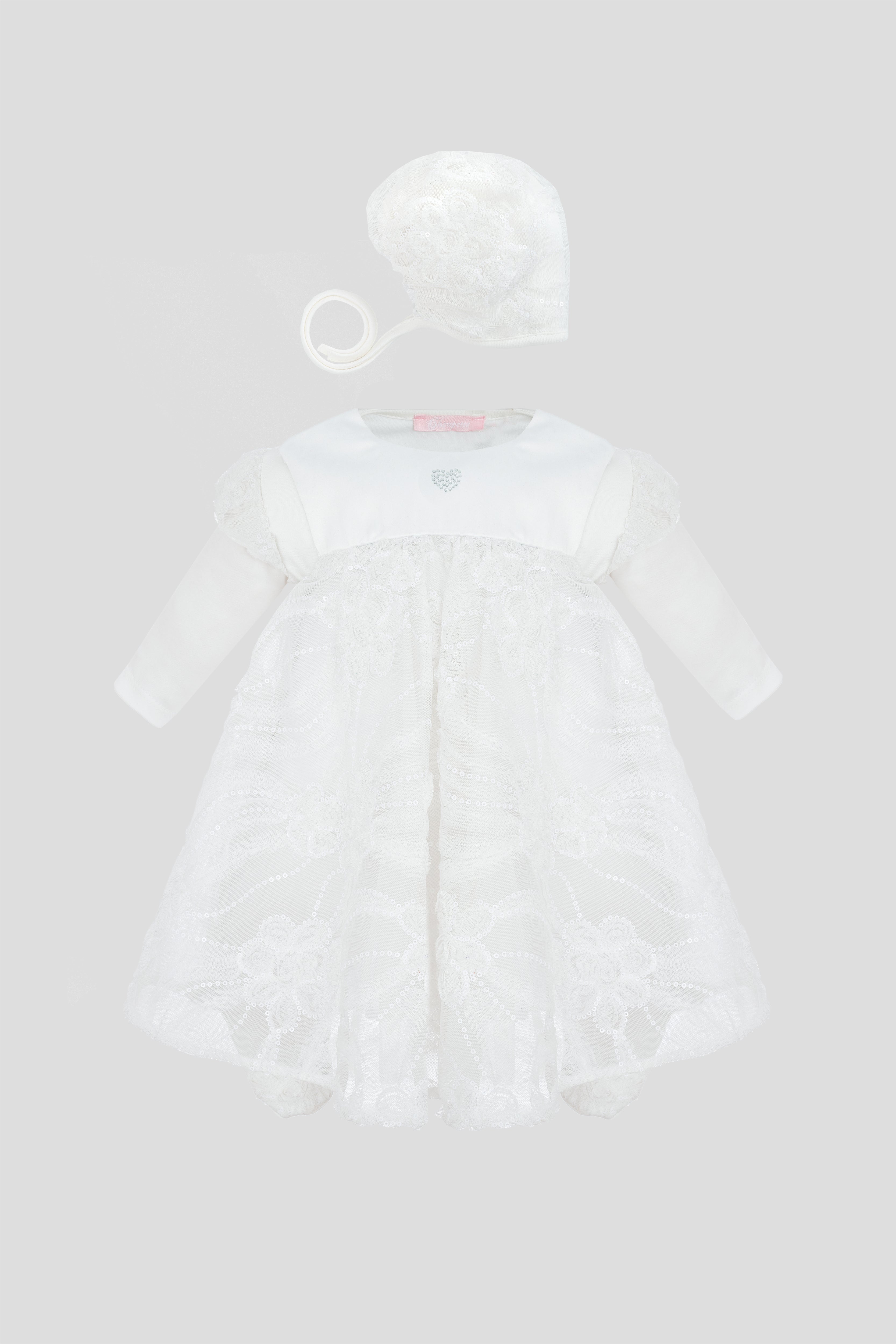 Lace Decorated Skirt Smart Set (Overall-Dress, Bonnet)