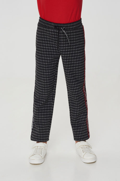 Checked Knitted Trousers, grey