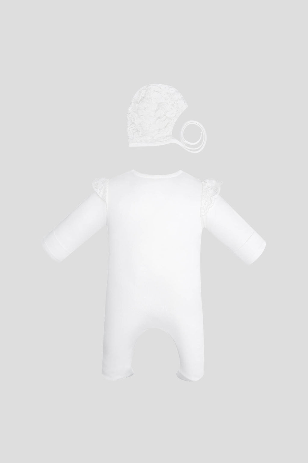 Lace Decorated Overall and Bonnet Set ,ecru