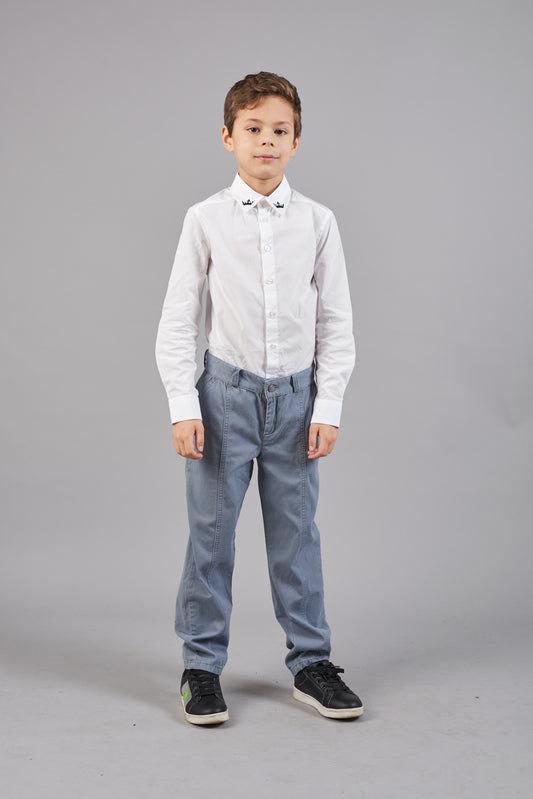 Classic white shirt with embroidery on collar