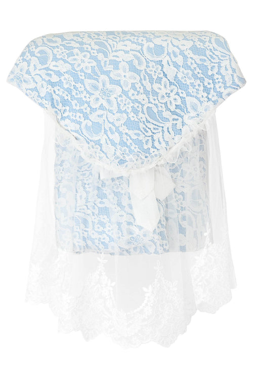Blue Lace Cotton Blanket with Ribbon Ties