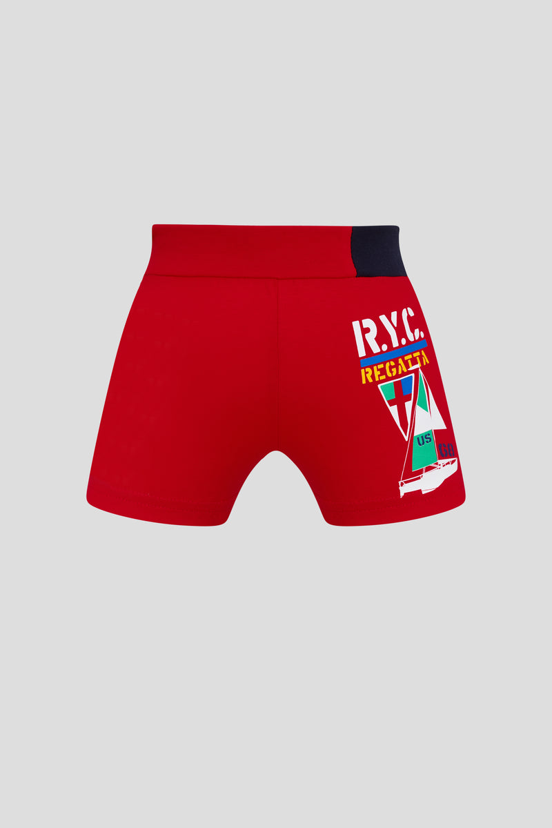 Printed Knitted Shorts, red