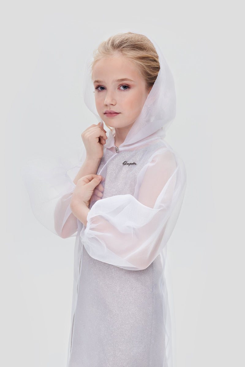 2PS Set ( Cape and Coctail Dress), gold and white