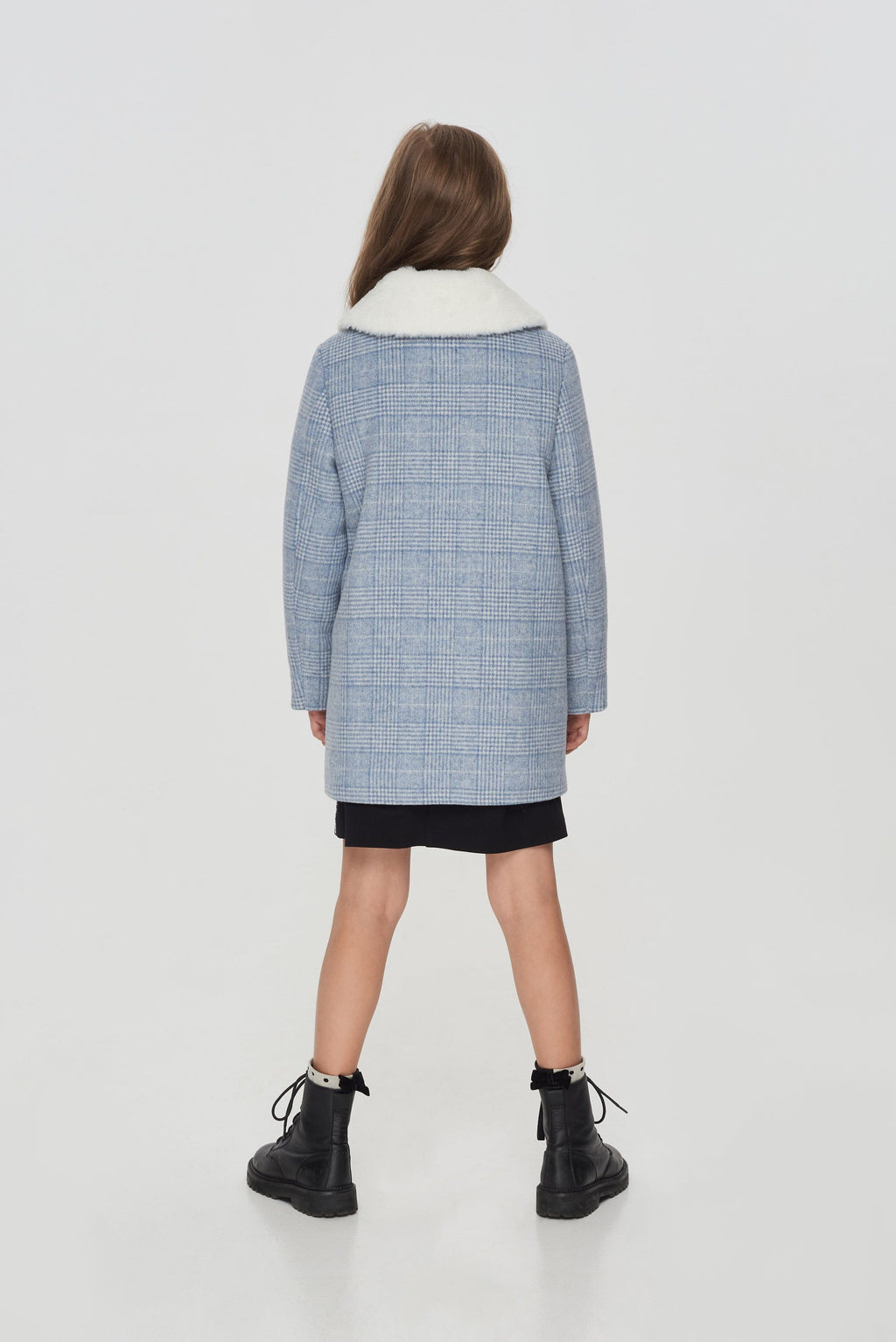 Faux Fur Collar Checkered Coat (Synthetic Insulation)