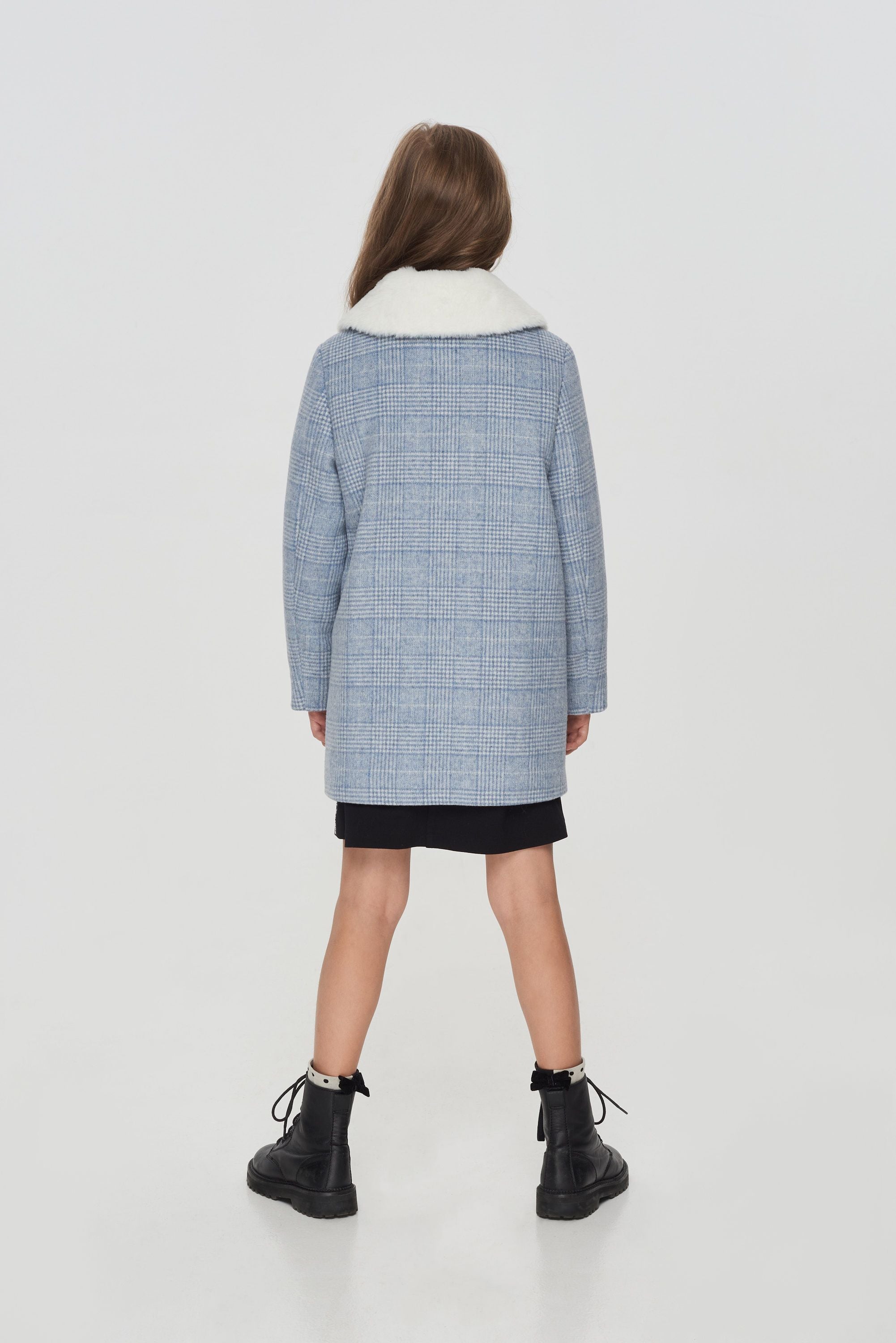 Faux Fur Collar Checkered Coat (Synthetic Insulation)