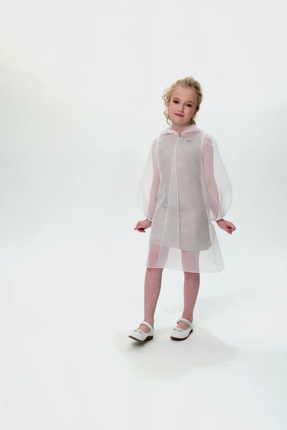 2PS Set ( Cape and Coctail Dress), gold and white