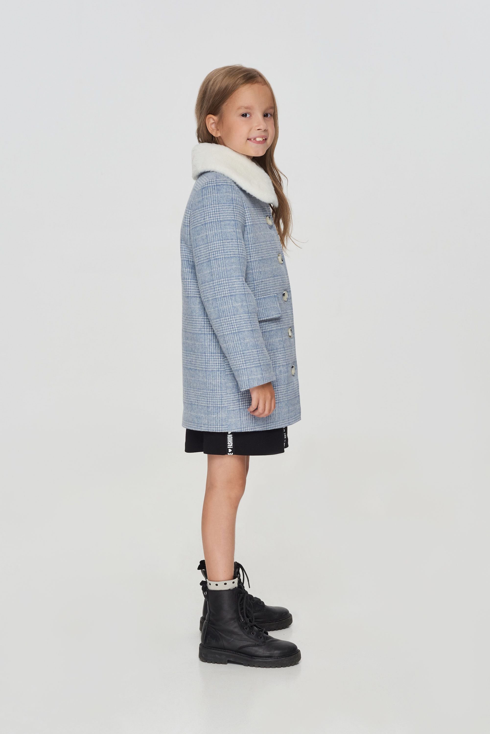 Faux Fur Collar Checkered Coat (Synthetic Insulation)