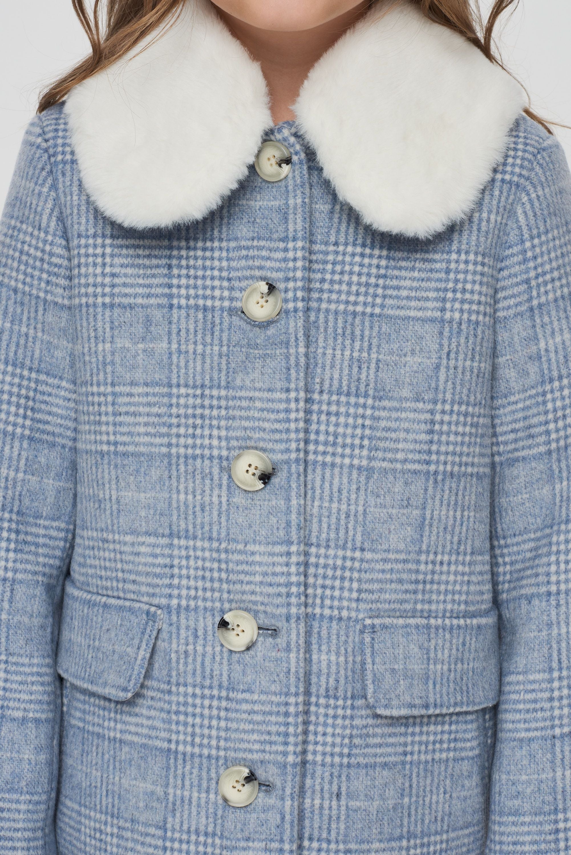 Faux Fur Collar Checkered Coat (Synthetic Insulation)