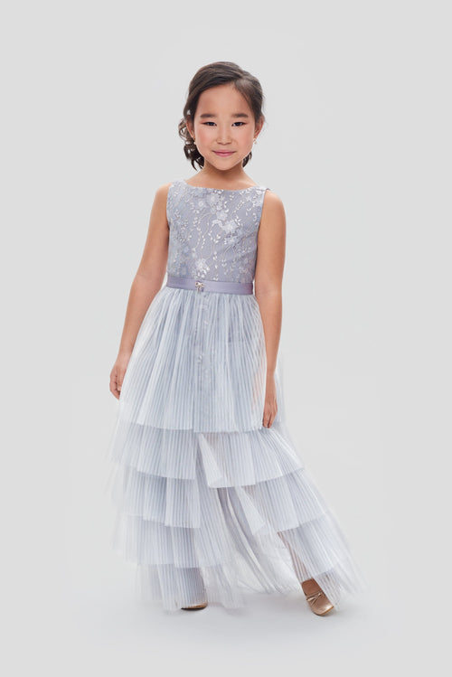 Blue Embroidered Dress with Removable Tulle Skirt