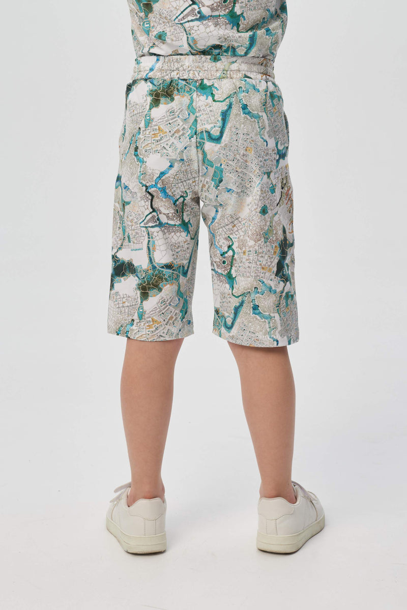 Extended shorts with a proprietary print