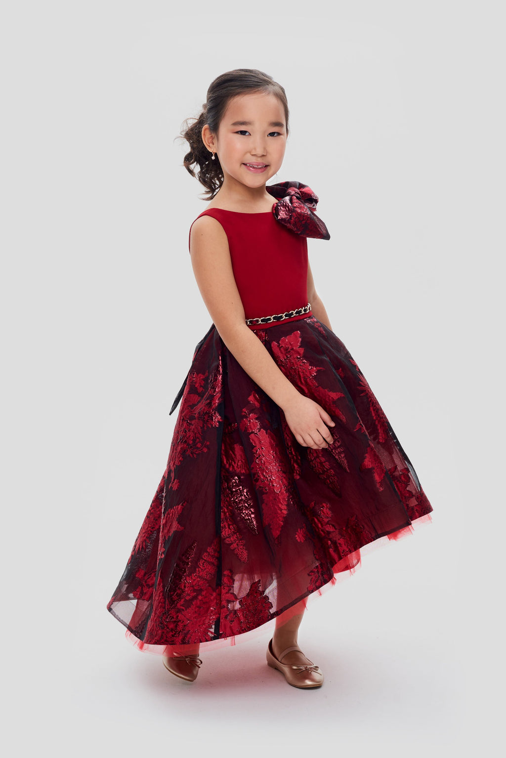Elegant Brocade Dress, maroon
