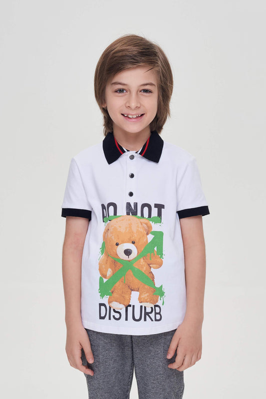 Ecru printed polo t-shirt
