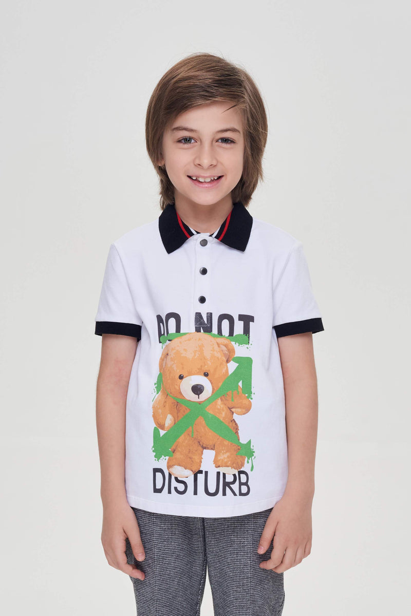 Ecru printed polo t-shirt