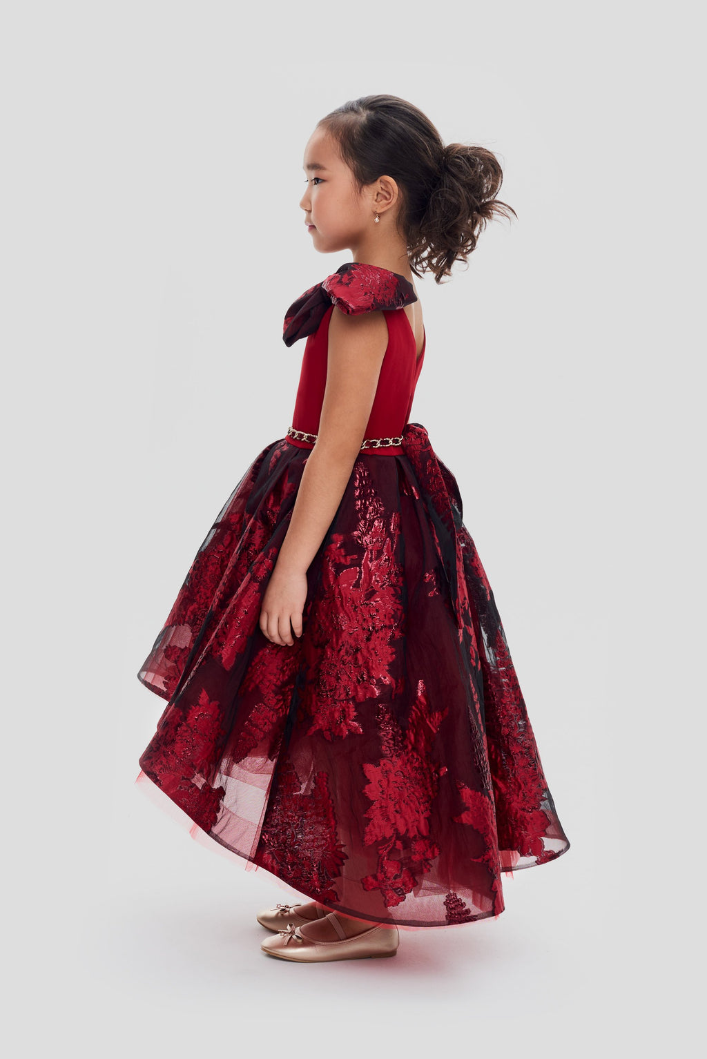 Elegant Brocade Dress, maroon