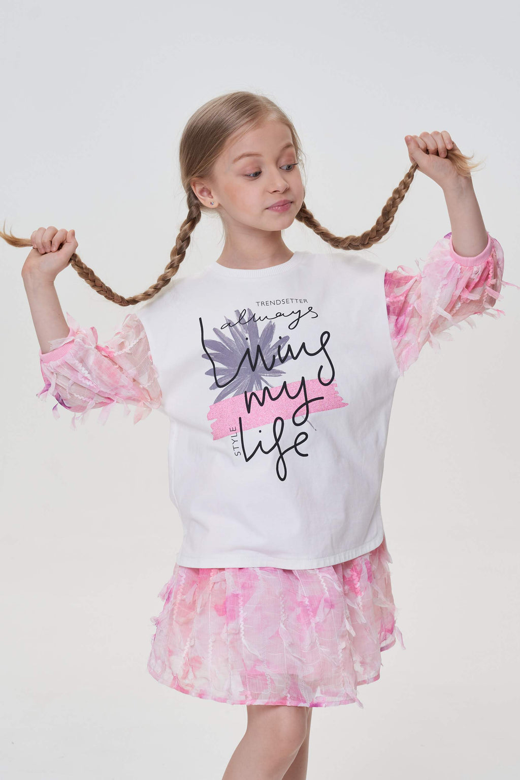 Chiffon Sleeves Printed T-Shirt