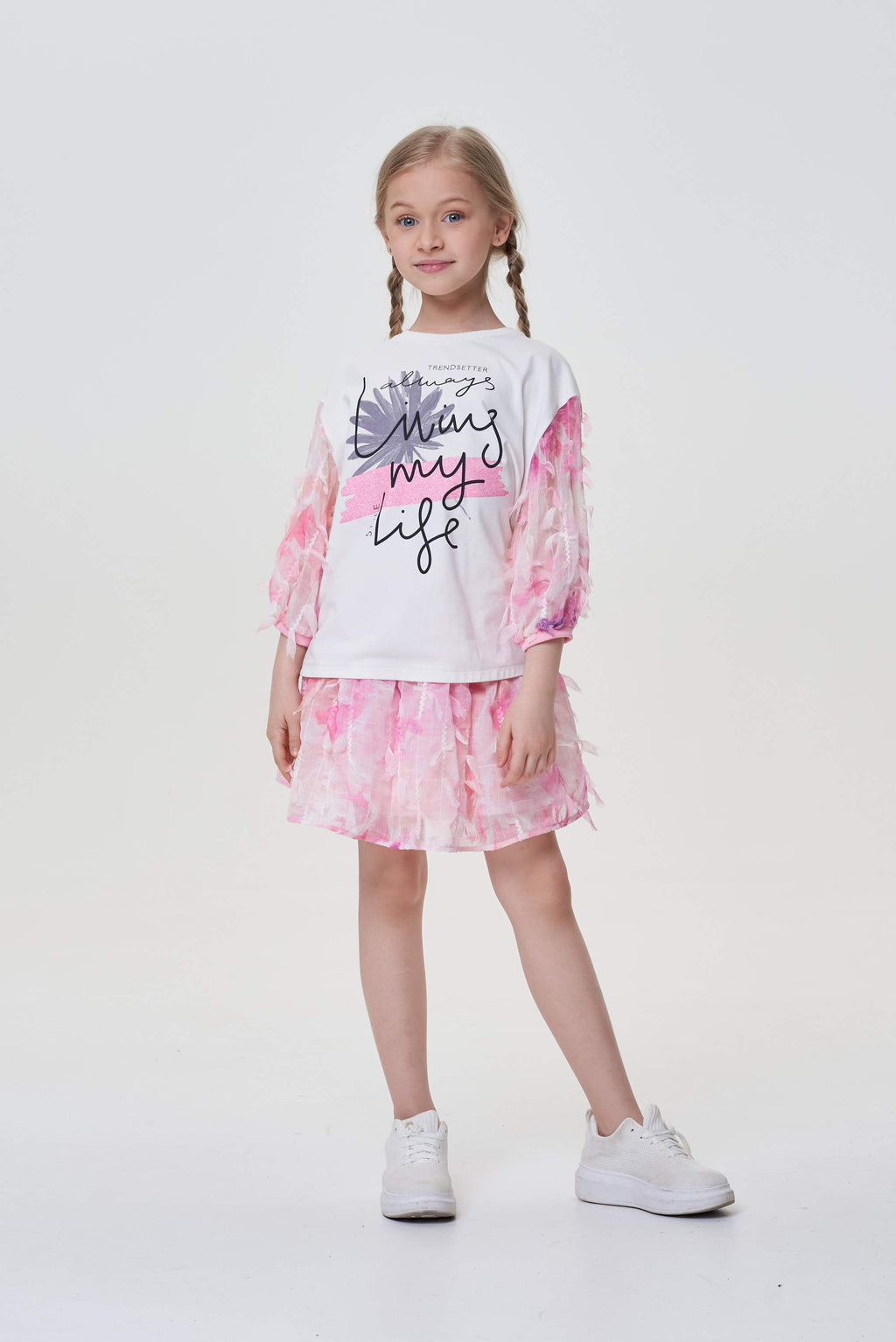 Chiffon Sleeves Printed T-Shirt