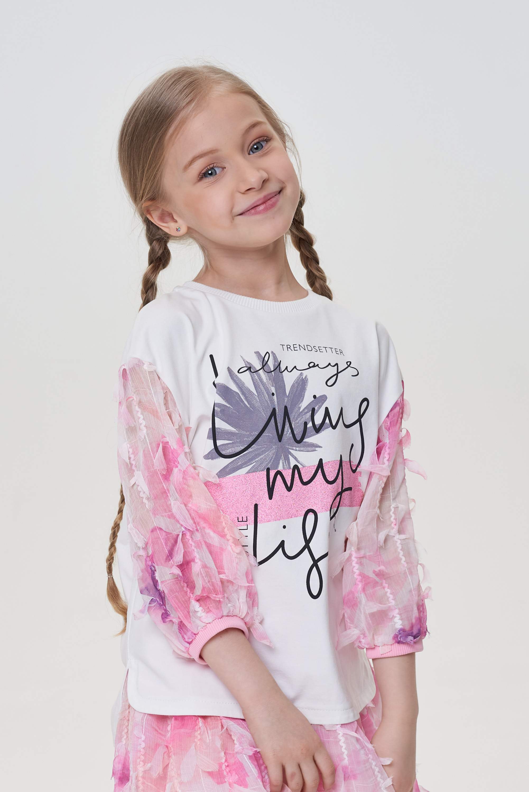 Chiffon Sleeves Printed T-Shirt