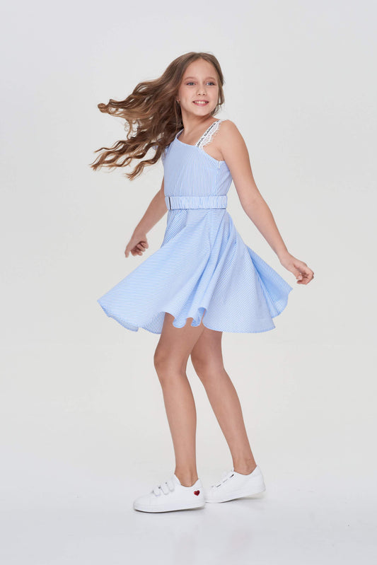 Assymetrical Dress, Striped Blue