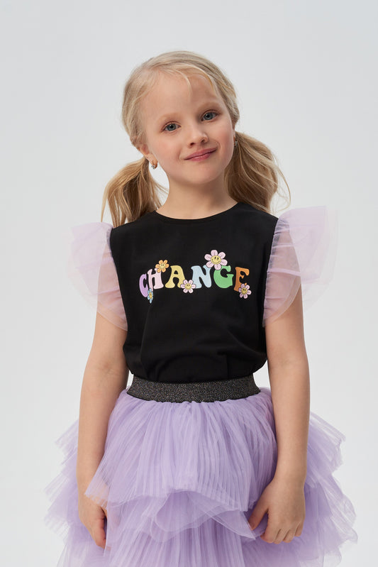 Wings Sleeves T-Shirt with Decor