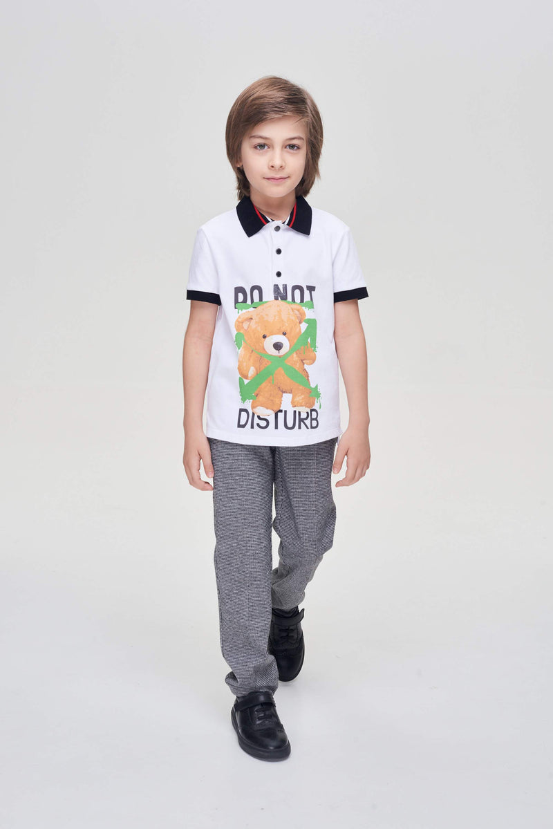 Ecru printed polo t-shirt