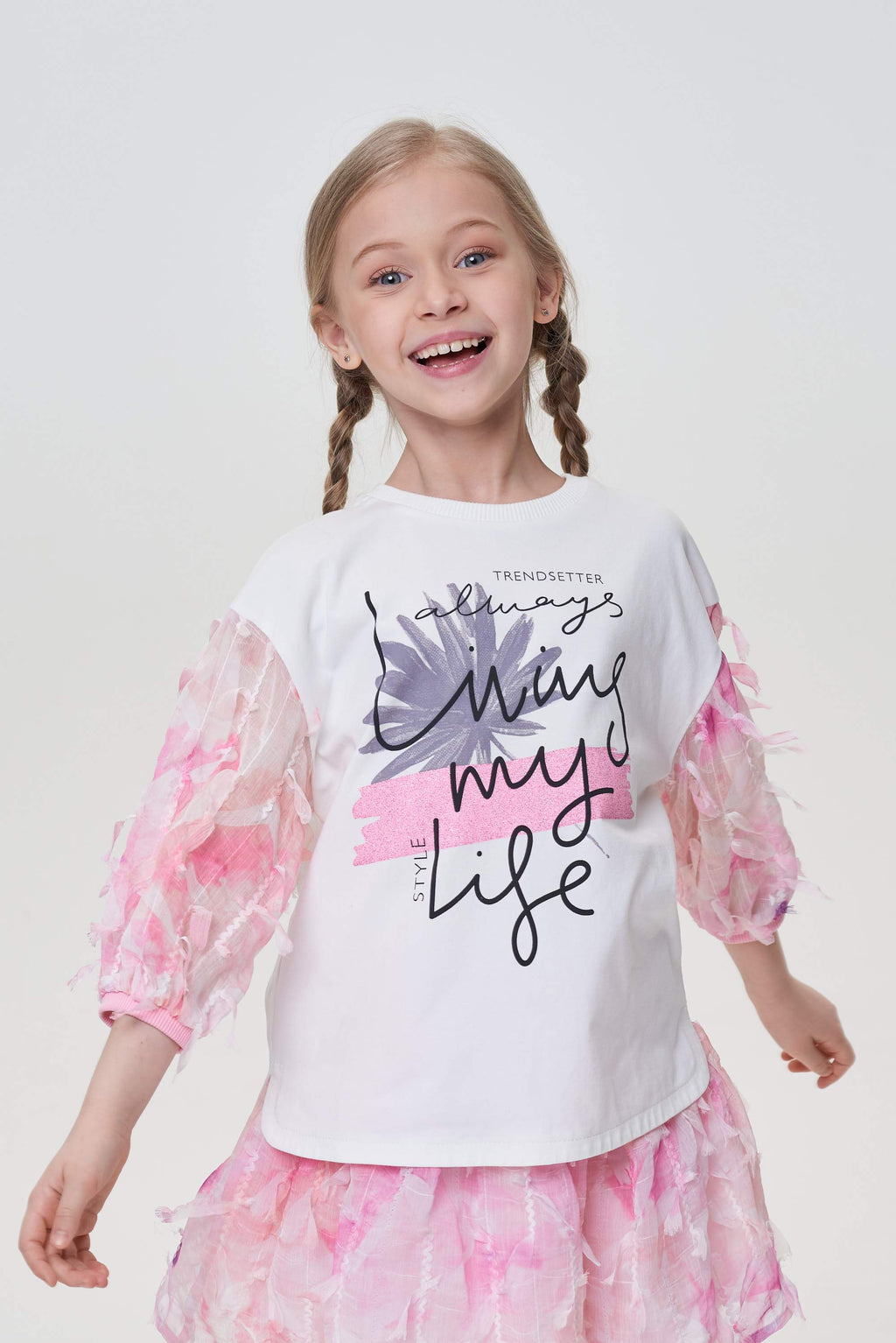 Chiffon Sleeves Printed T-Shirt