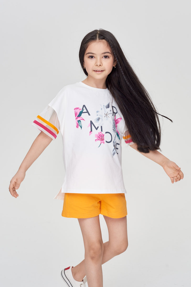 Trendy combined printed t-shirt, ecru