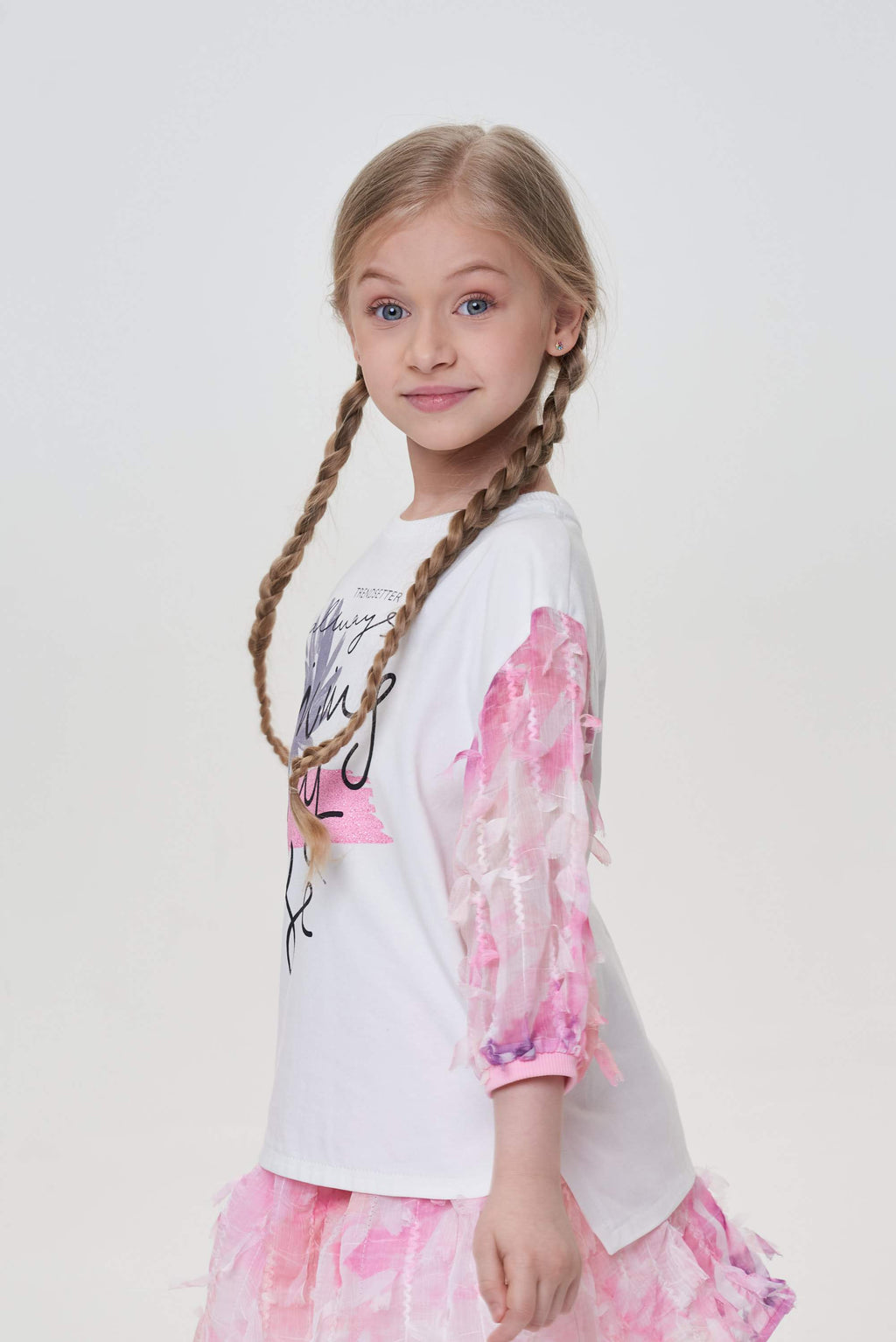 Chiffon Sleeves Printed T-Shirt