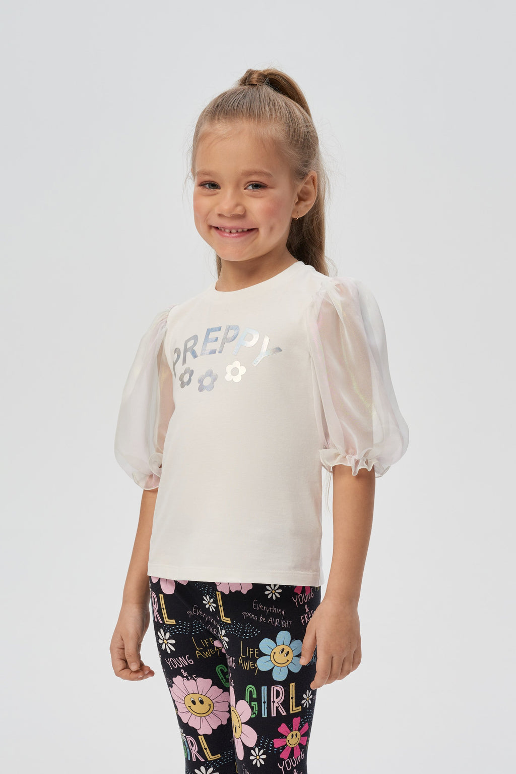 Volumable Sleeves Organza Sweatshirt